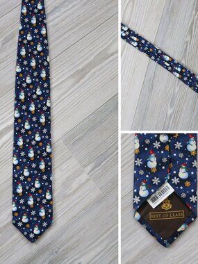 Robert Talbott Best of Class Snowman Winter Print Tie W 3.5" L 58" USA 100% Silk
